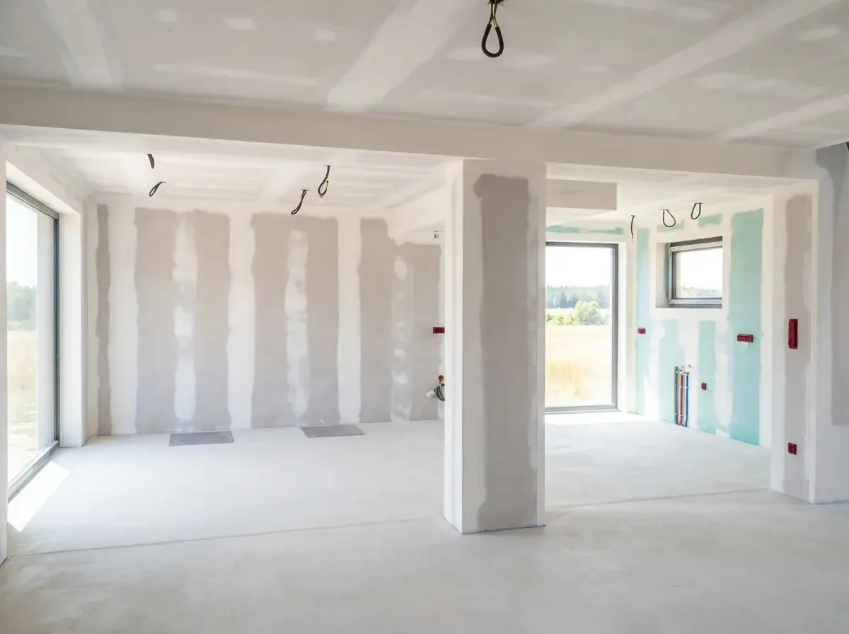 Plateau intérieur en plâtrerie, bandes de joints réalisées