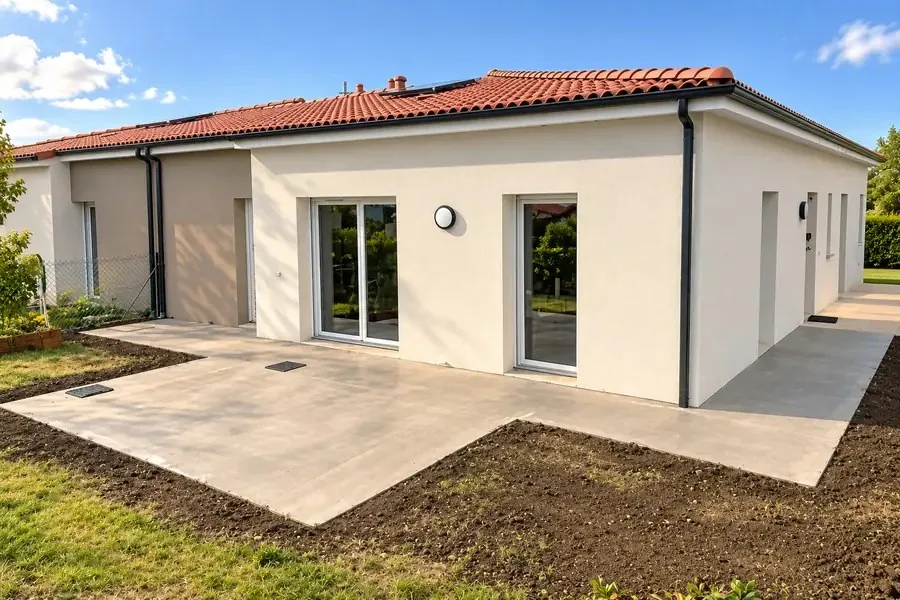 Terrassement autour d’une maison neuve près de Clermont-Ferrand